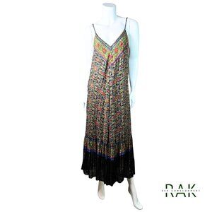 ZARA Red & Blue Paisley Metallic Bohemian Maxi Dress | Size M | $179 NWT